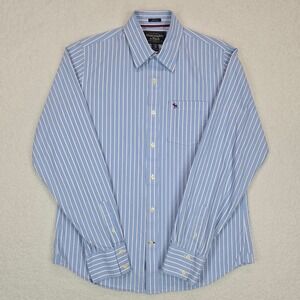 Abercrombie & Fitch Men's Muscle Fit Blue White Stripe Button Down Shirt XL